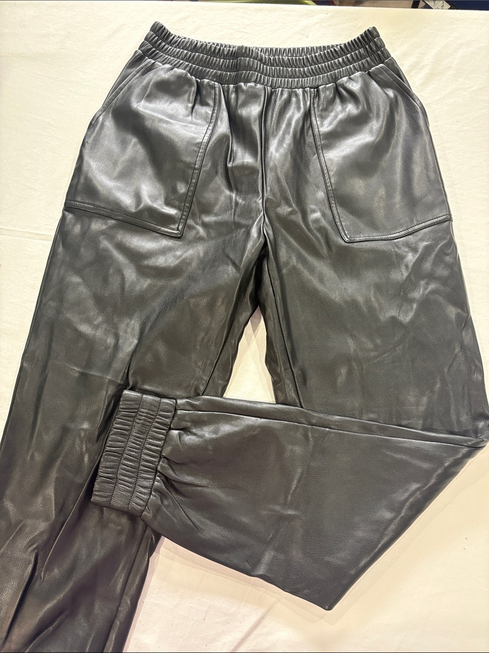 7 For All Mankind Black Faux Leather Jogger Pants